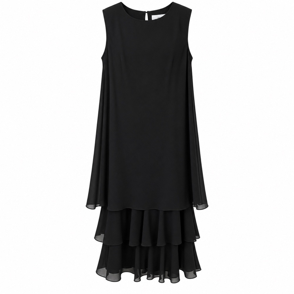 Vtg 90s Dress M Maxi Event Ruffle Retro Sleeveless Romantic Formal Elegant Black